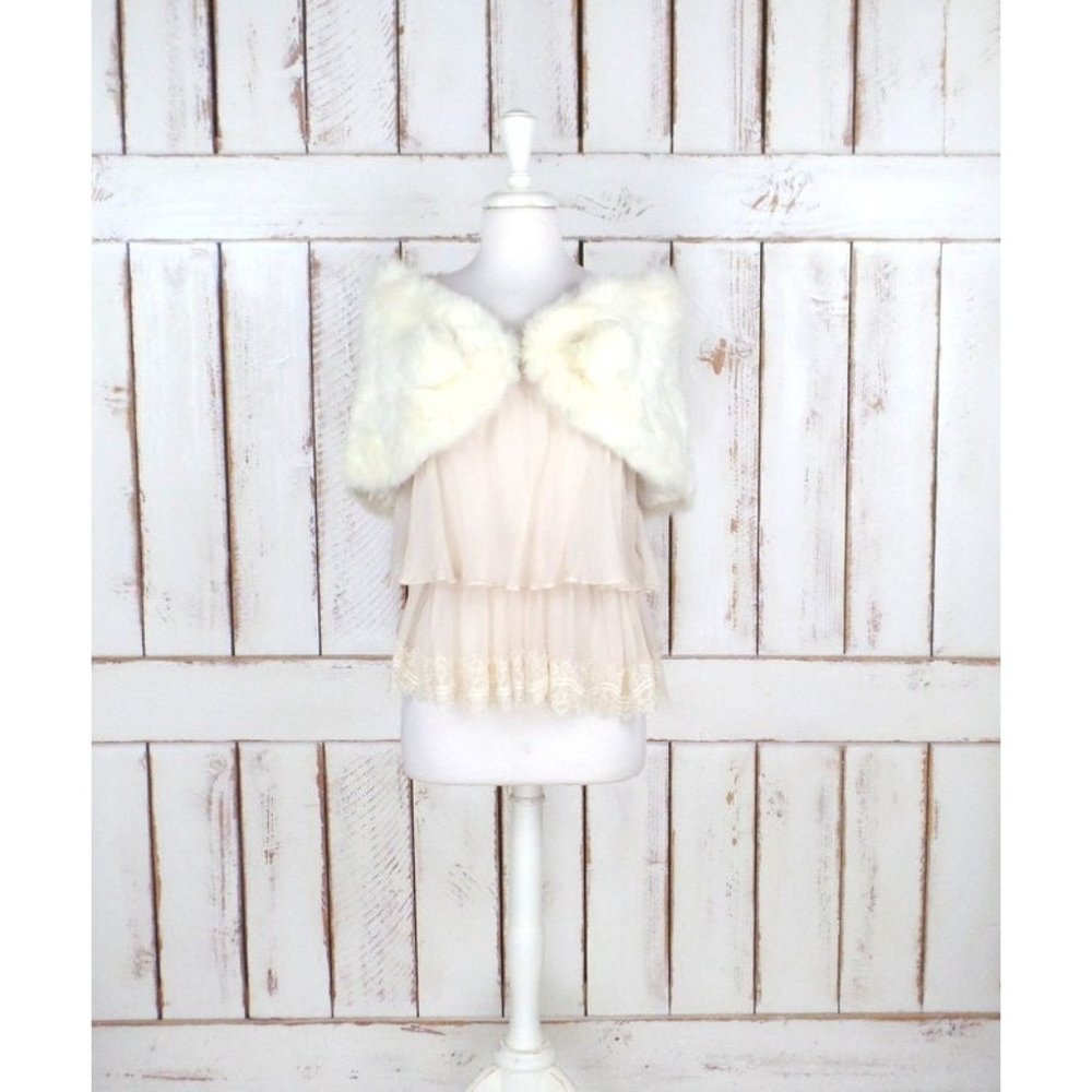 Vintage 50s light  ivory rabbit fur stole wrap white fur capelet